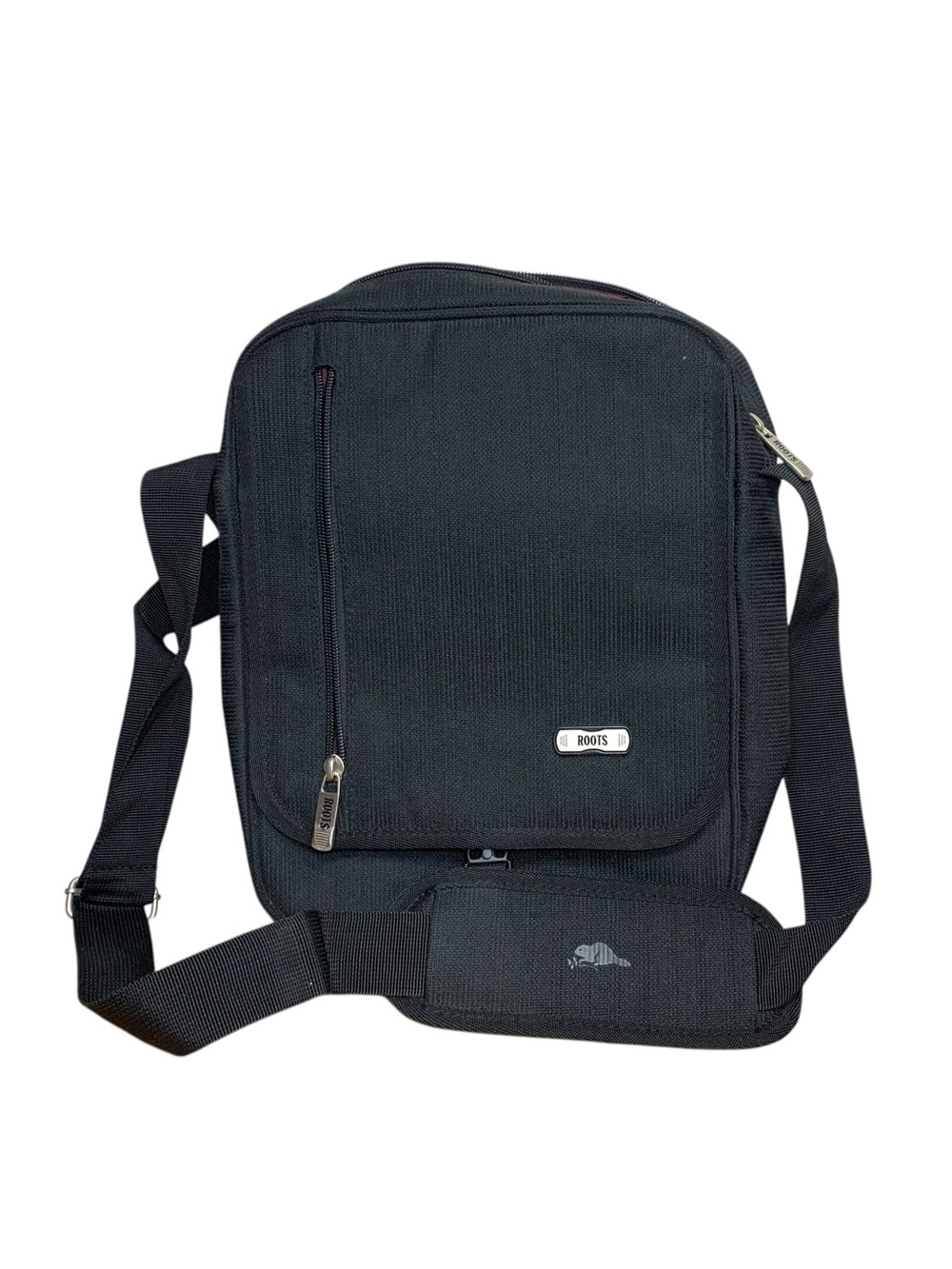 Roots Black Canvas Crossbody Messenger Bag Multi Pocket Ajustable Traveling